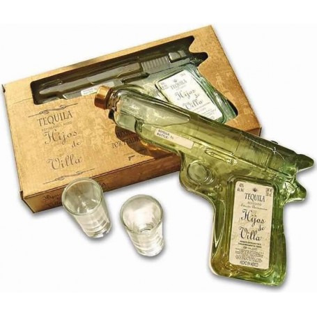 tequila hijos de villa reposado gun cl.20 case with two glasses