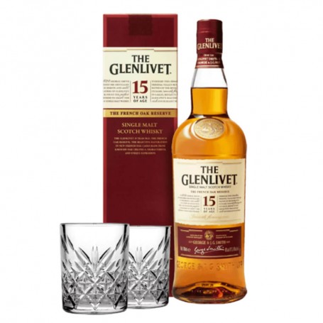 WHISKEY GLENLIVET 15 YO CL.70 WITH CASE AND TWO TUBLER GLASSES FOR FREE