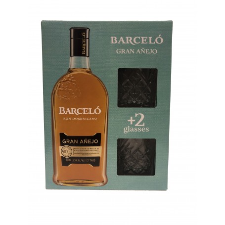 rhum barcelo’ grand anejo cl.70 con astuccio e 2 bicchieri