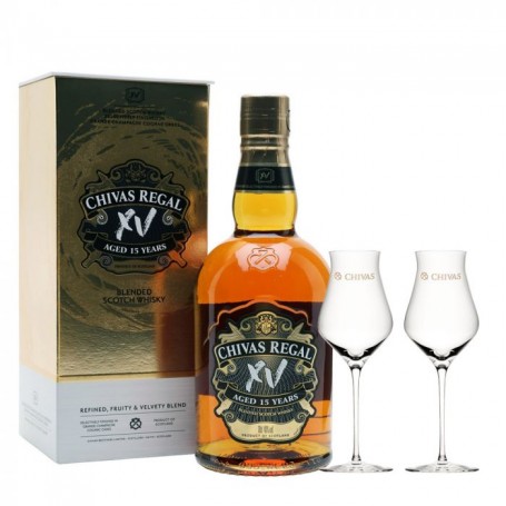 whisky chivas regal xv gold 15 yo cl.70 con astuccio + 2 bicchieri omaggio
