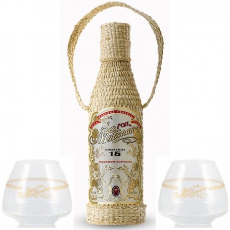 rhum millonario 15 yo reserva especial cl.70 with 2 glasses