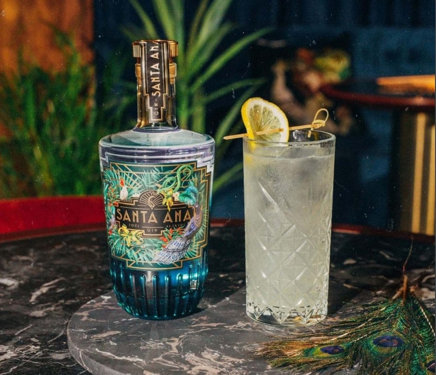 Cocktail gin tonic preparato con gin santa ana